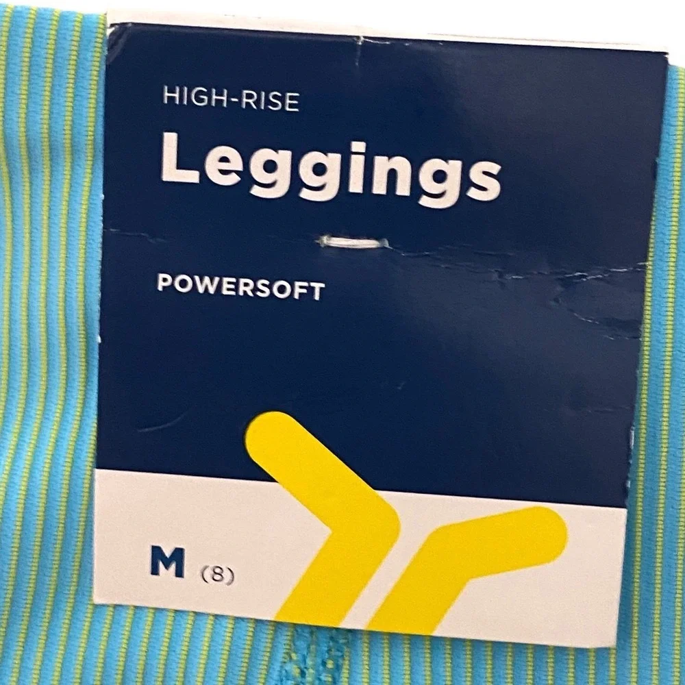 Old Navy NEW PowerSoft Go-Dry High-Rise Leggings Turquoise Lime Pinstripe Size 8